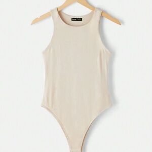 Beige and white Sleeveless Bodysuit